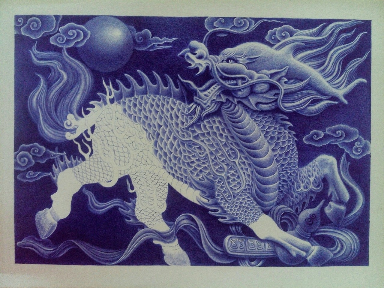 圆珠笔画-四灵之一麒麟~附步骤图（图ZNzE3MTg1MDQ=） - 创作习作 - 站酷设计师Faine6原创素材 - 站酷ZCOOL