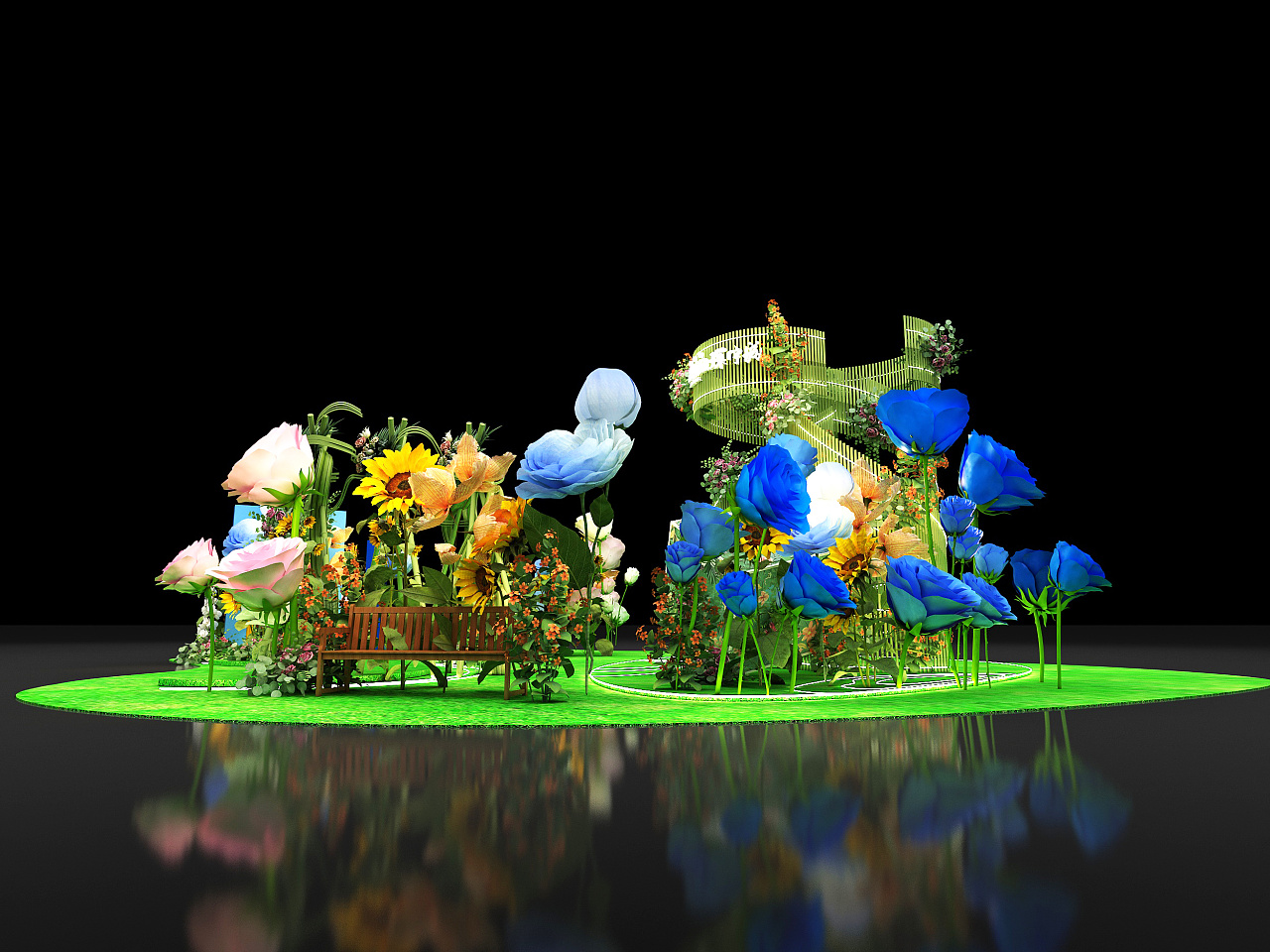 3d效果图74商场中庭花艺梦境美陈拍照打卡点设计|三维|场景|艾蓝