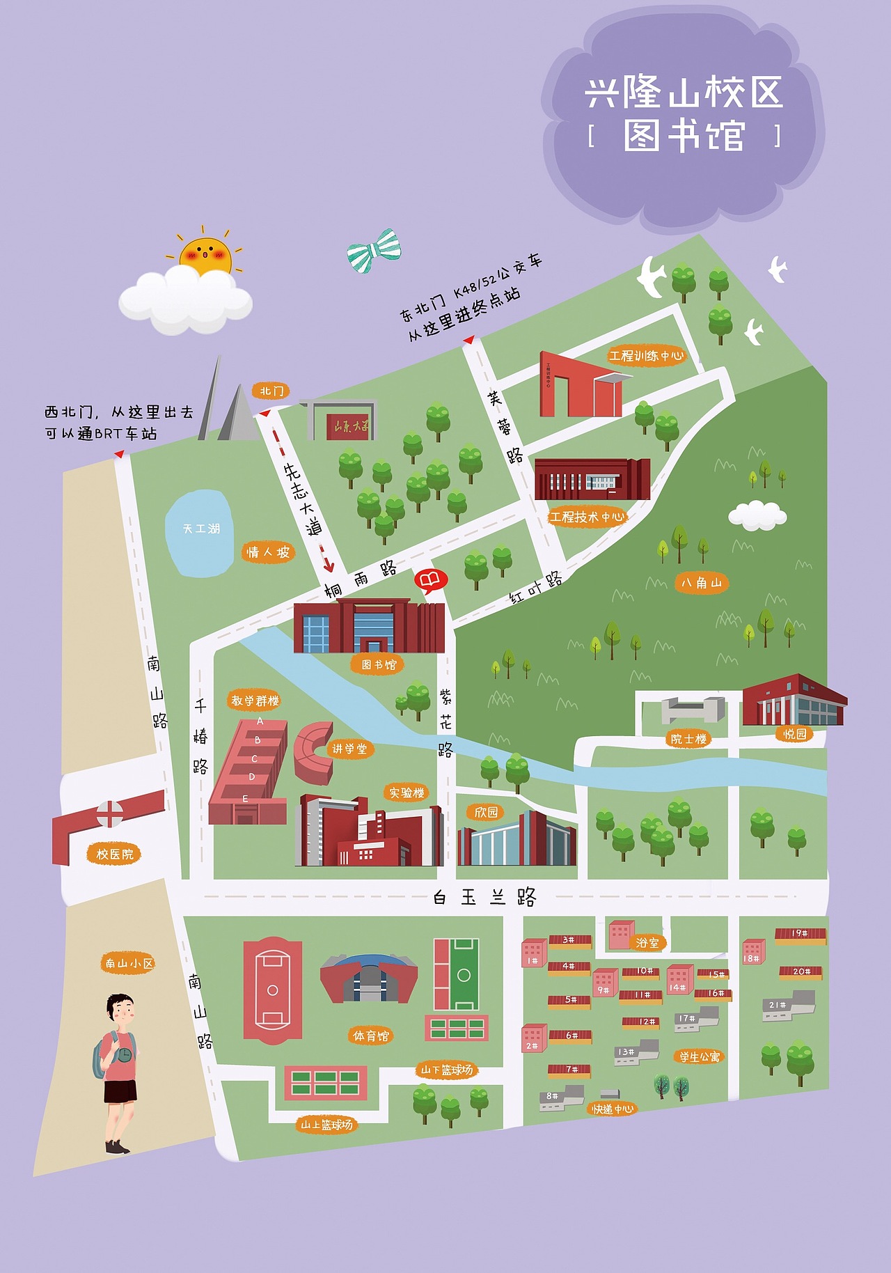 一组手绘地图明信片