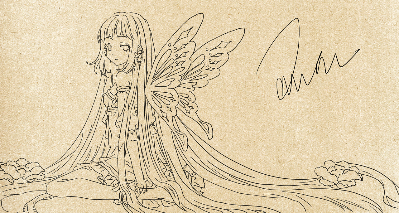 线稿练习可爱古风临摹长发仙女精灵复古0219