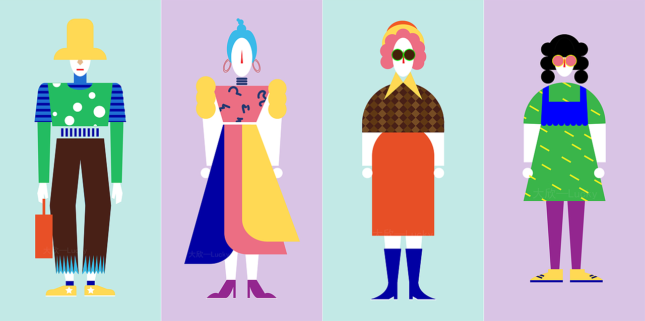 ai插画小人物《男女老少》