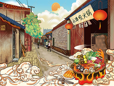 小淖坝火锅菜 插画