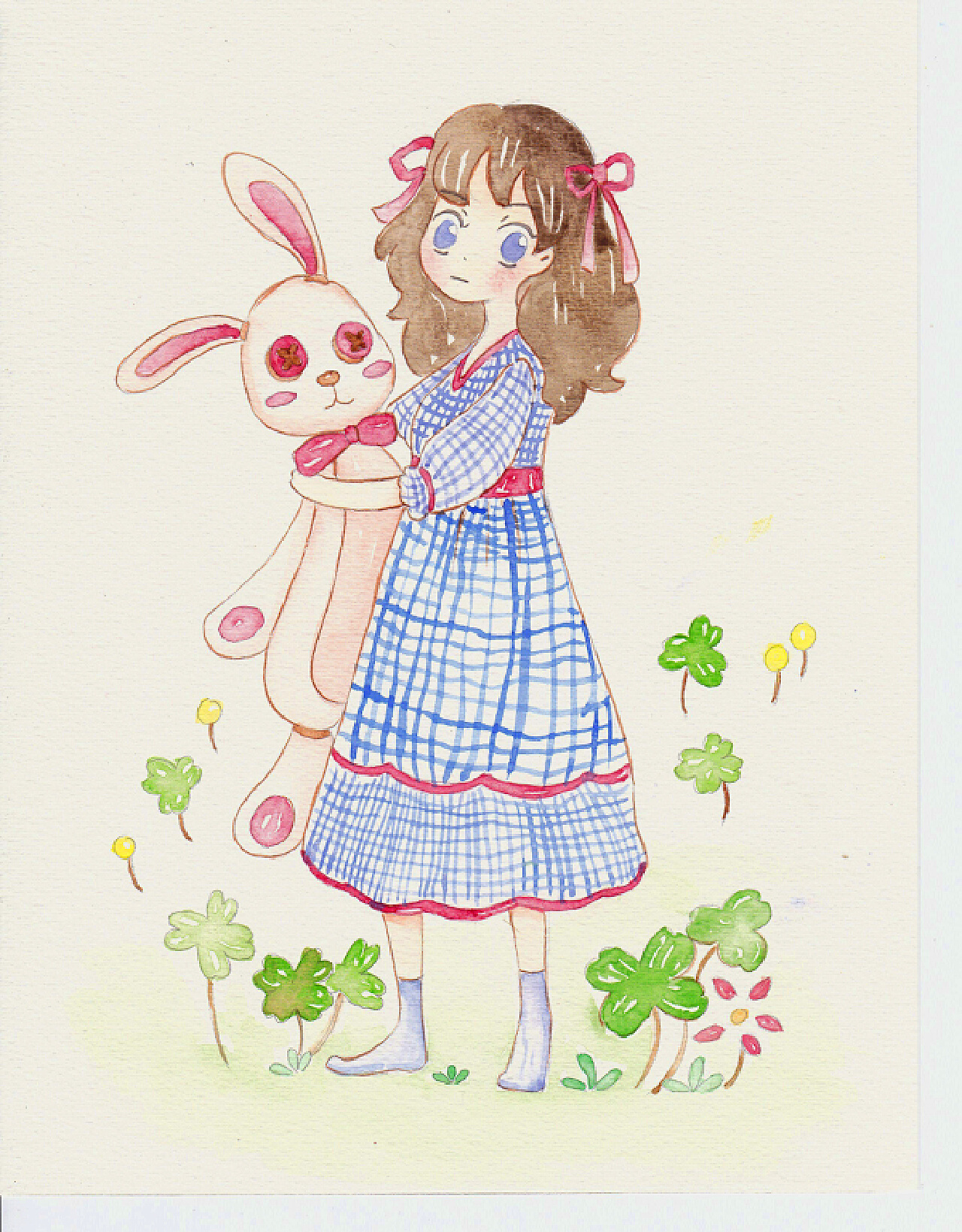 抱兔子的女孩快乐儿童节女孩手绘原创元素图片素材-编号33058731-图行天下