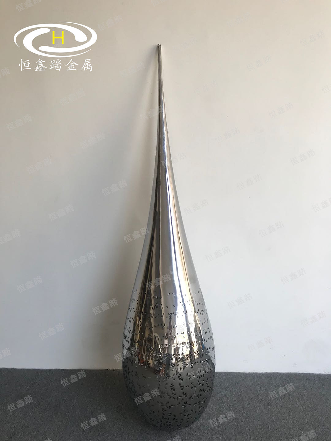 镜面不锈钢水滴雕塑 镂空造型不锈钢水滴摆件 艺术摆件