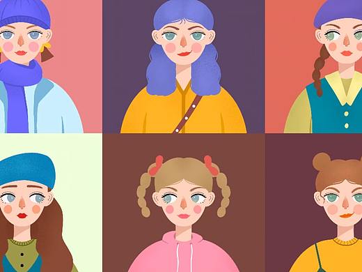 画一些扁平风的女生头像