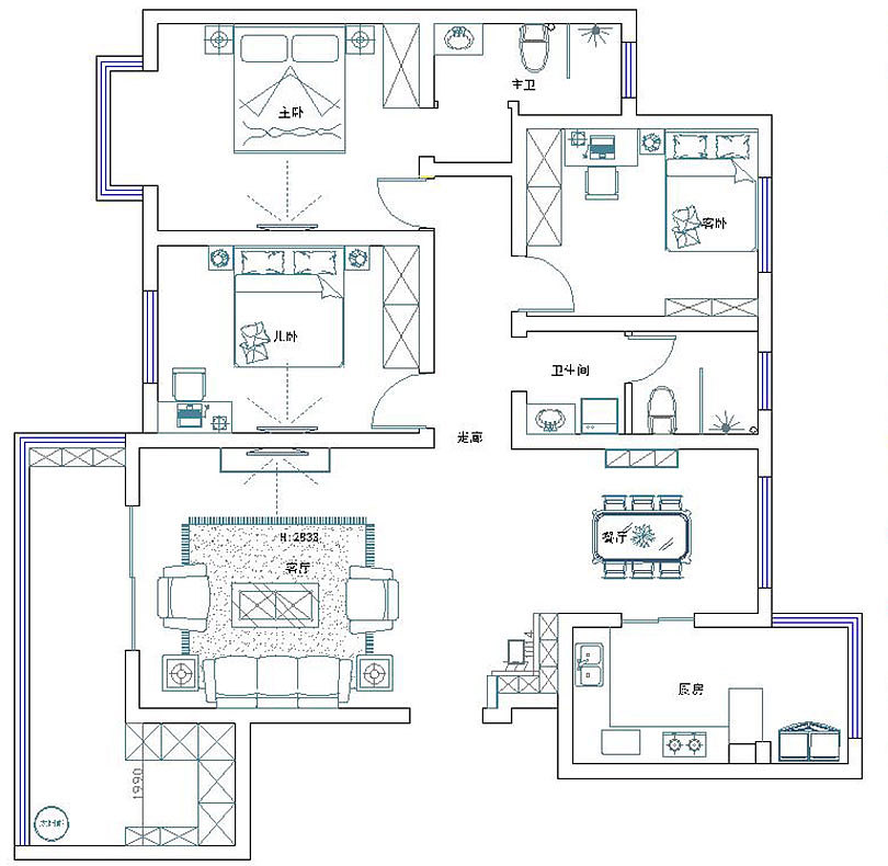 康桥悦城三室两厅装修效果图鉴赏——户型布局方案