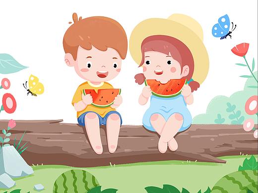 吃西瓜~（個人主頁-ZNTQ1OTYwMjg=） - 兒童插畫 - 站酷設計師會咬人的包包原創(chuàng)素材 - 站酷ZCOOL