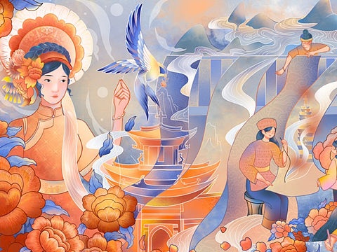 日报风插画/白族