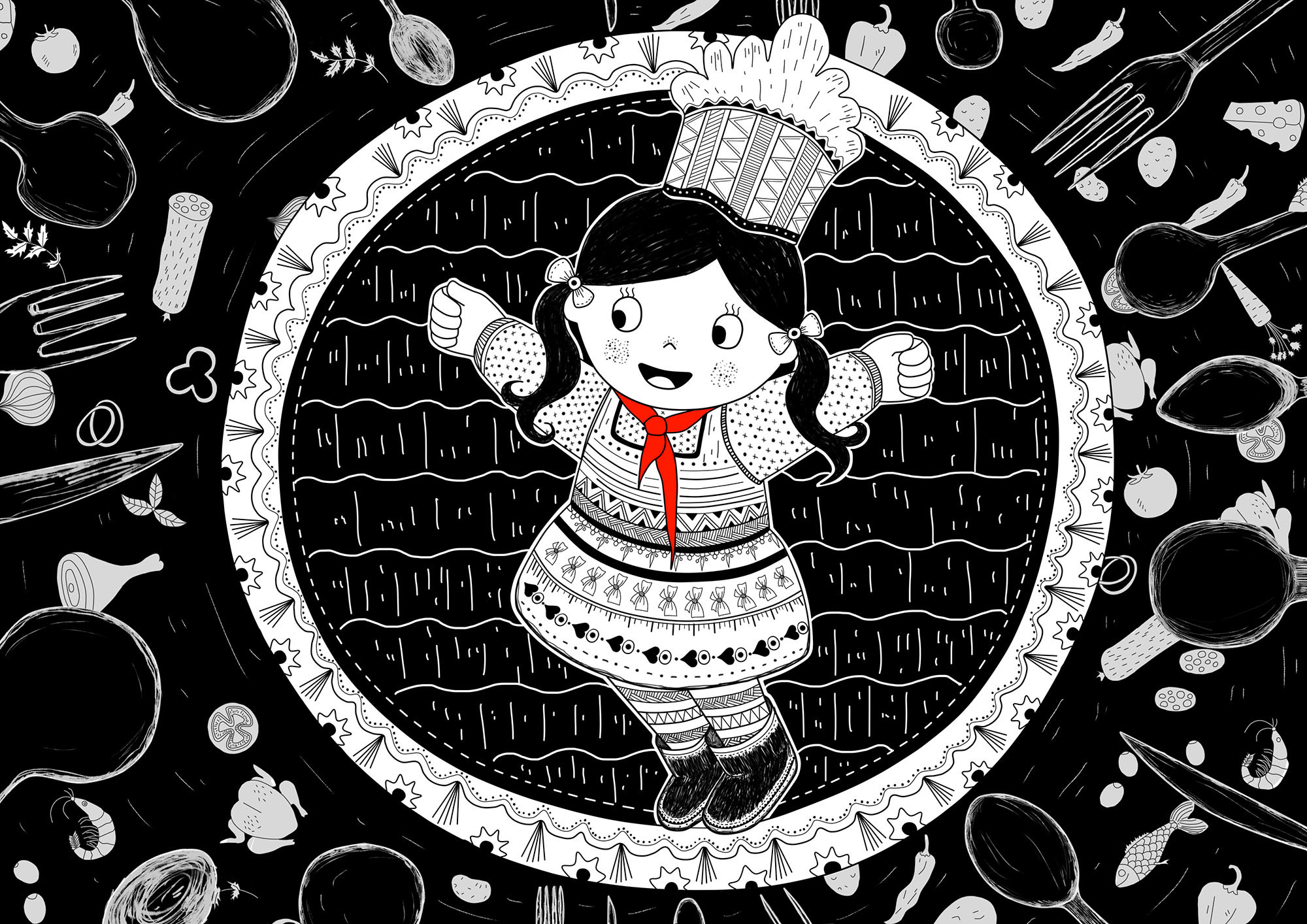 毕业设计-"童年梦"黑白插画设计