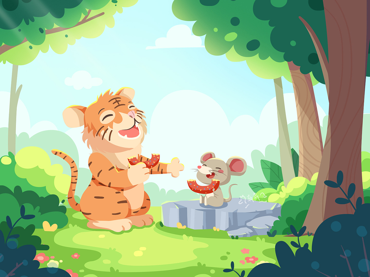 儿童插画大老虎与小老鼠