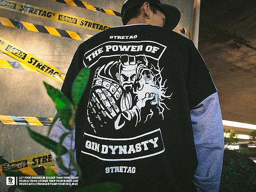 STRETAG思锐泰格秋季新品街头个性圆领兵马俑印花卫衣