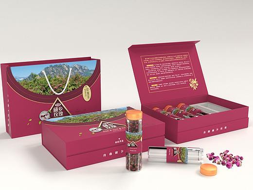 玫瑰花茶礼盒包装设计渲染