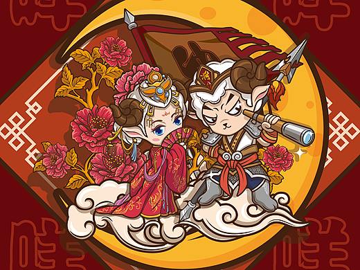 羊系列——唐风羊，京剧羊创意国潮插画