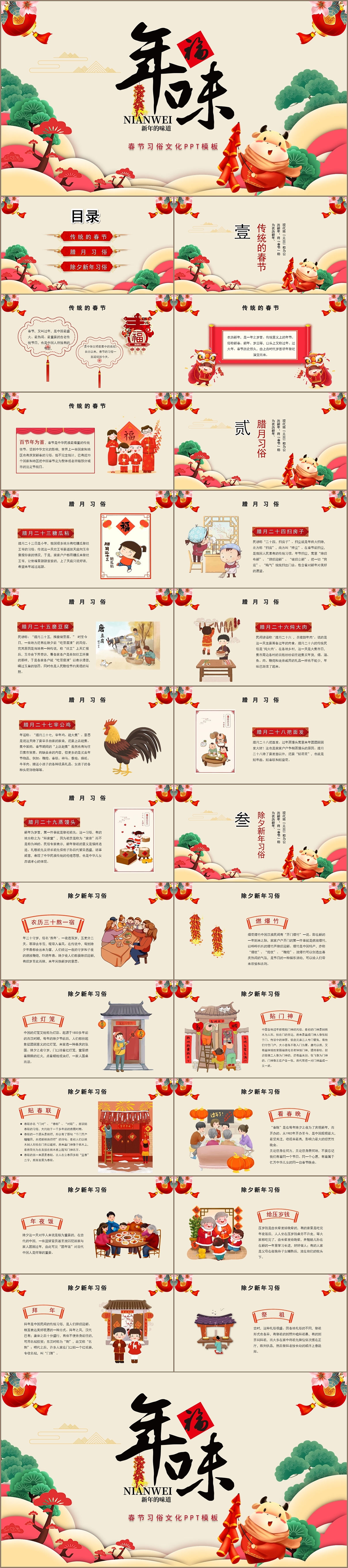 古风喜庆新年的味道春节习俗文化介绍ppt模板|平面|ppt/keynote|趣设_