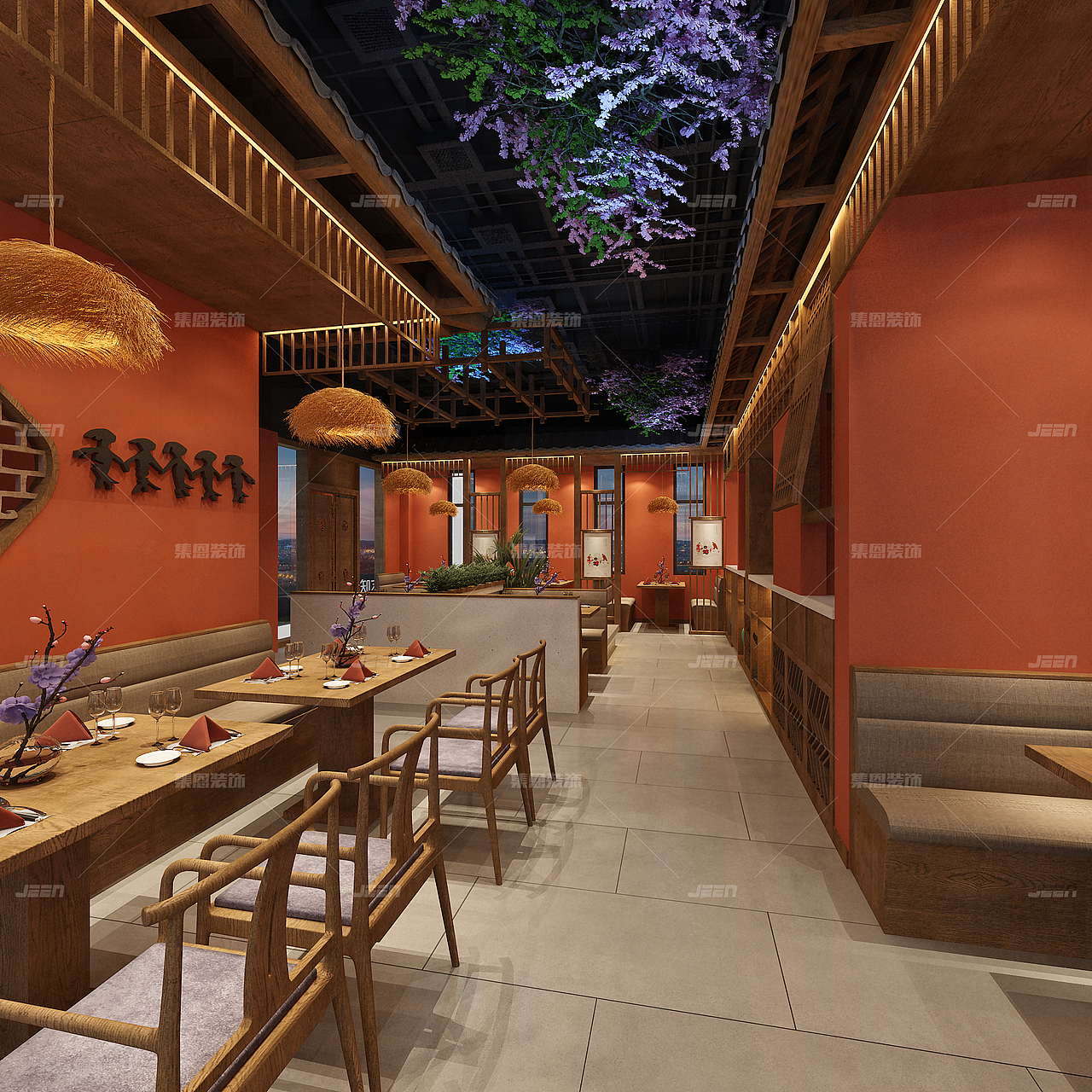 仙门水镇中餐厅_中餐厅效果图_中餐厅案例_集恩装饰（图ZMjc3MTM5MDAw） - 酒店餐饮设计 - 站酷设计师集恩餐饮全案设计原创素材 - 站酷ZCOOL