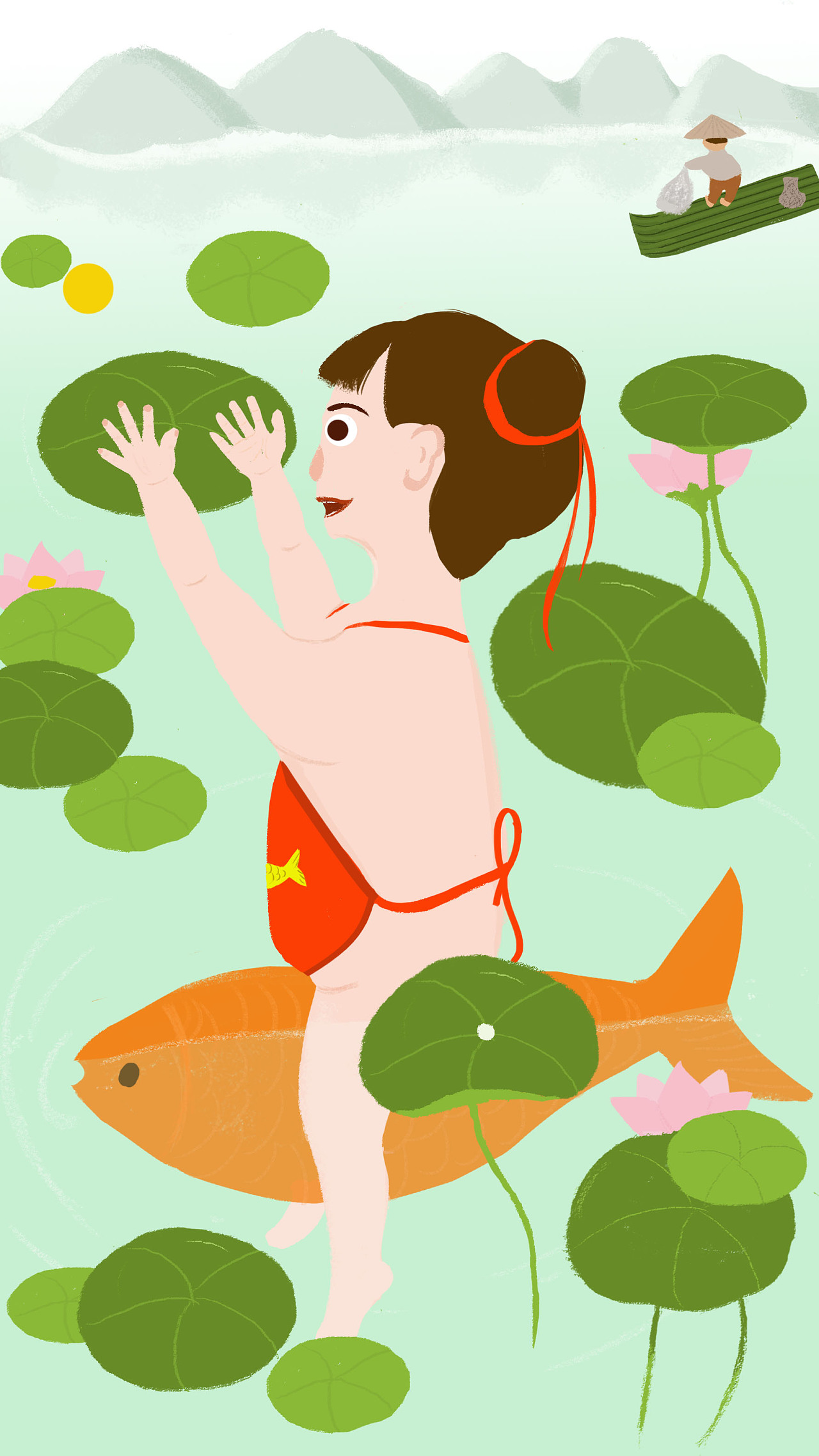 选带有中国传统的小孩装扮红色肚兜