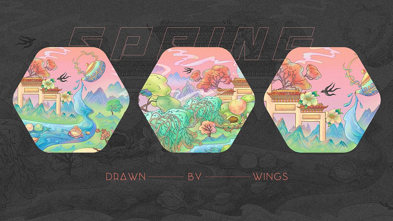 两幅春天国潮插画长卷合集_立春+踏春