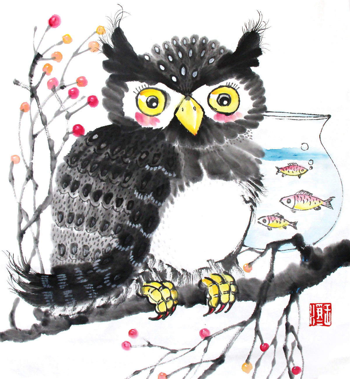 21幅宣纸水墨插画猫头鹰|纯艺术|国画|画儿晴天 - 原创作品 - 站酷