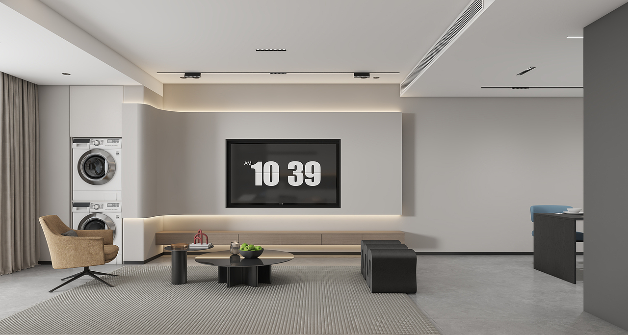 现代风格客餐厅书房—择木创建新晨效果图