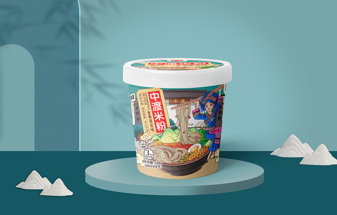 《中渡米粉》面条泡面方便食品包装设计（图ZMzY5MjU2MzU2） - 包装 - 站酷设计师出于蓝设计原创素材 - 站酷ZCOOL