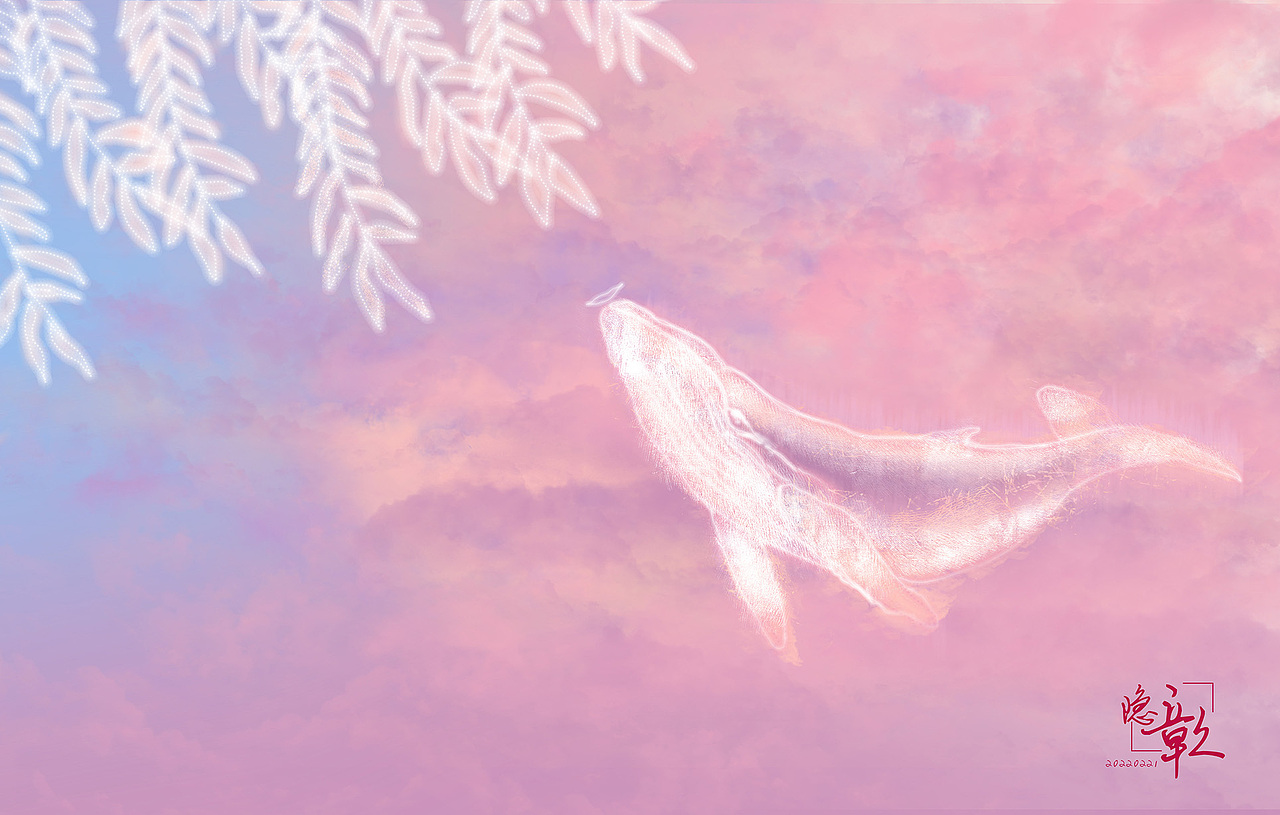鲸鱼之歌梦幻鲸鱼鲸鱼与海鸟梦幻场景幻想画面治愈系