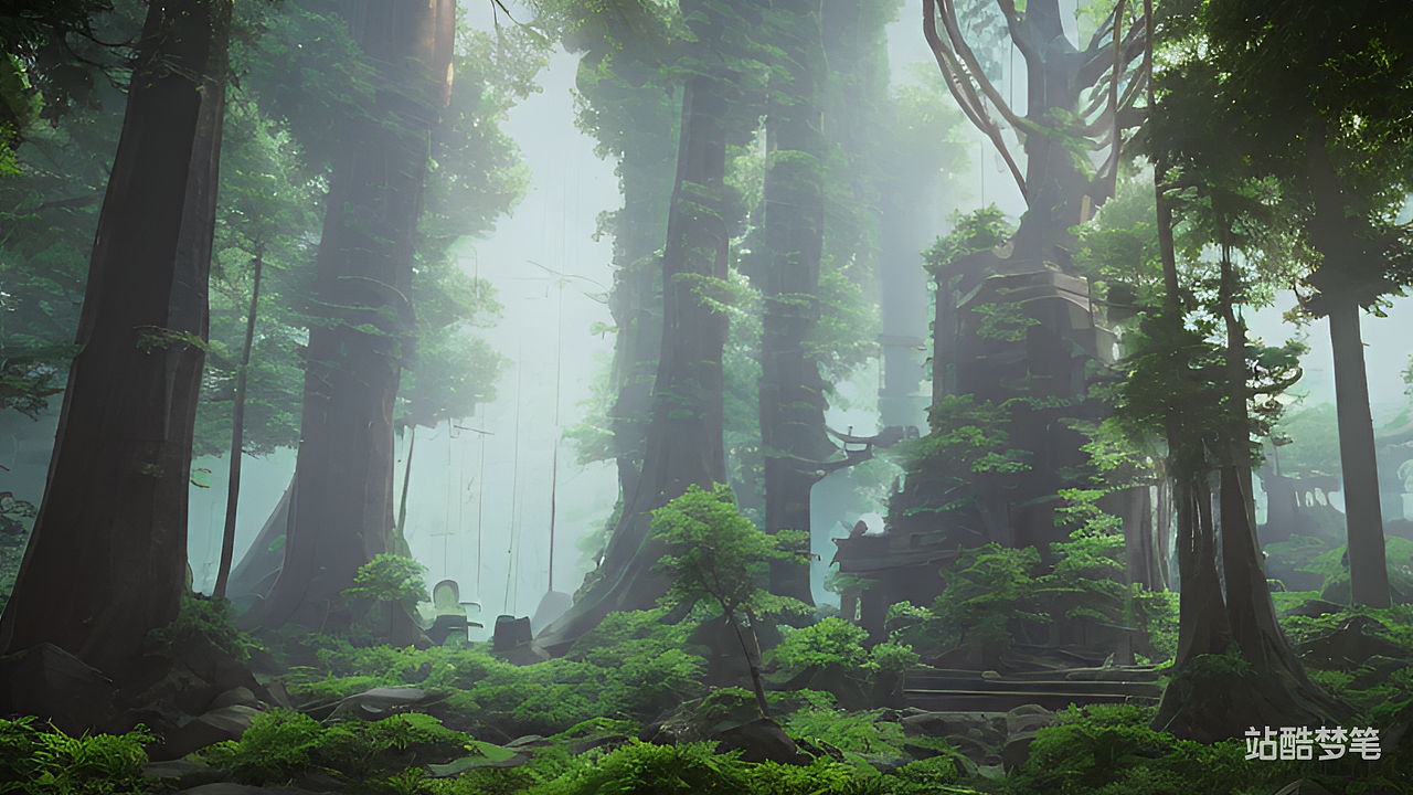#站酷梦笔#森林，大树，中式房子，融合，概念艺术，辛（图ZMzI3MTQ0NDY4） - AI作品 - 站酷设计师Z052186812原创素材 - 站酷ZCOOL