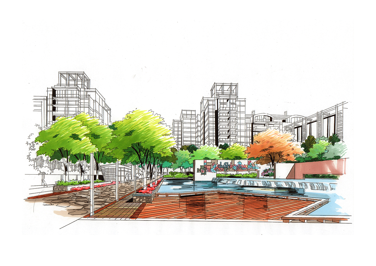 马克笔景观手绘表现