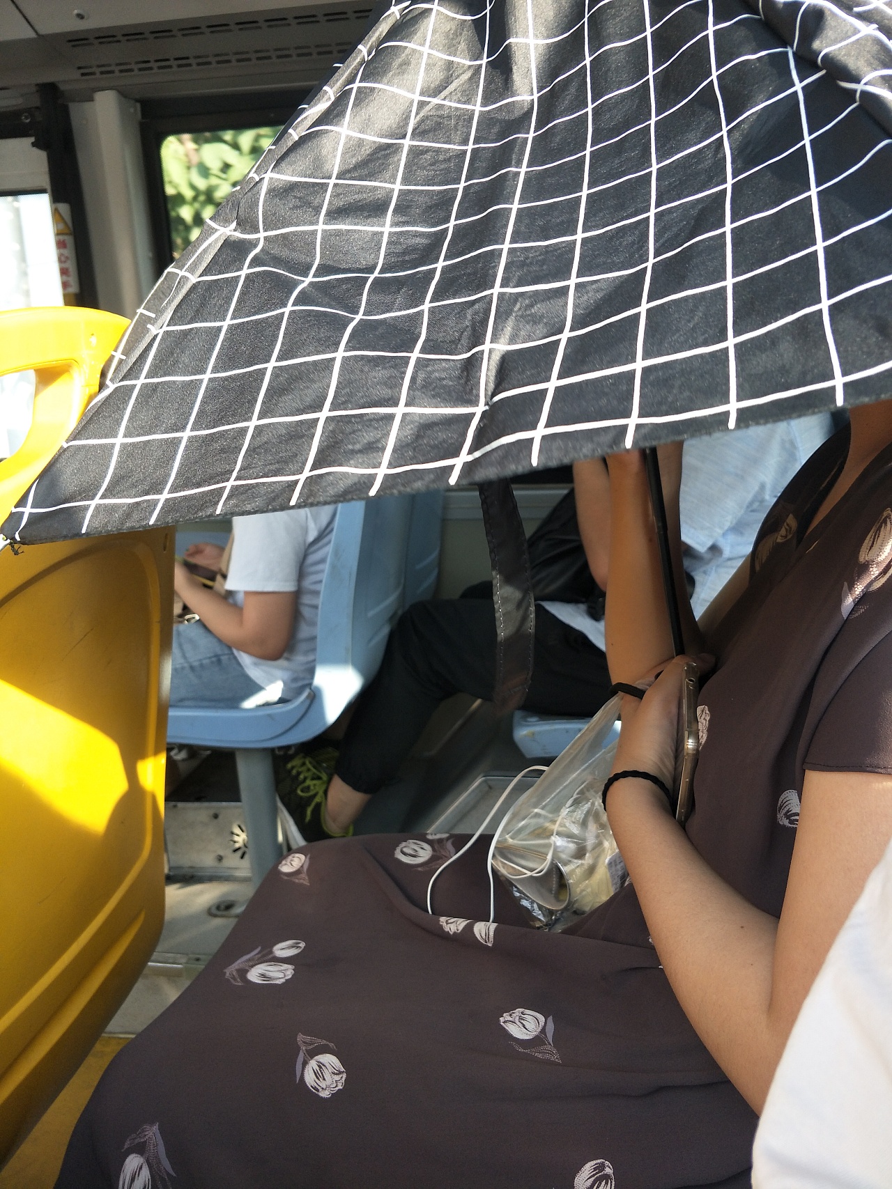 公交车上打伞的女孩