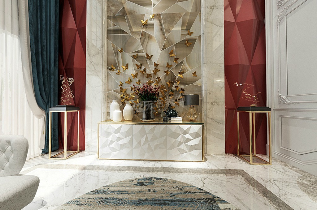 挑空吊顶设计,一眼望去,都是线条的细致勾勒,带着工艺精美的法式花纹