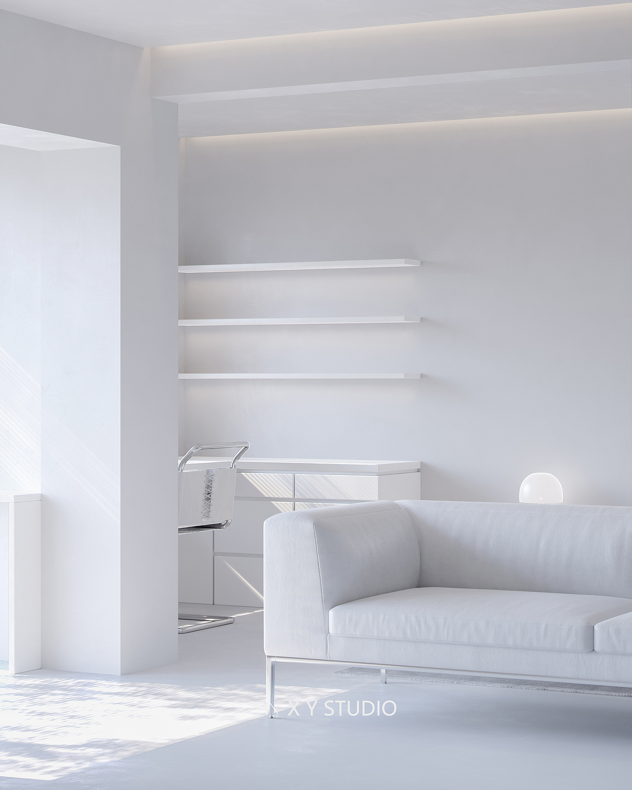 纯白空间--cr渲染·客厅|空间|家装设计|小凡__形影视觉_原创作品