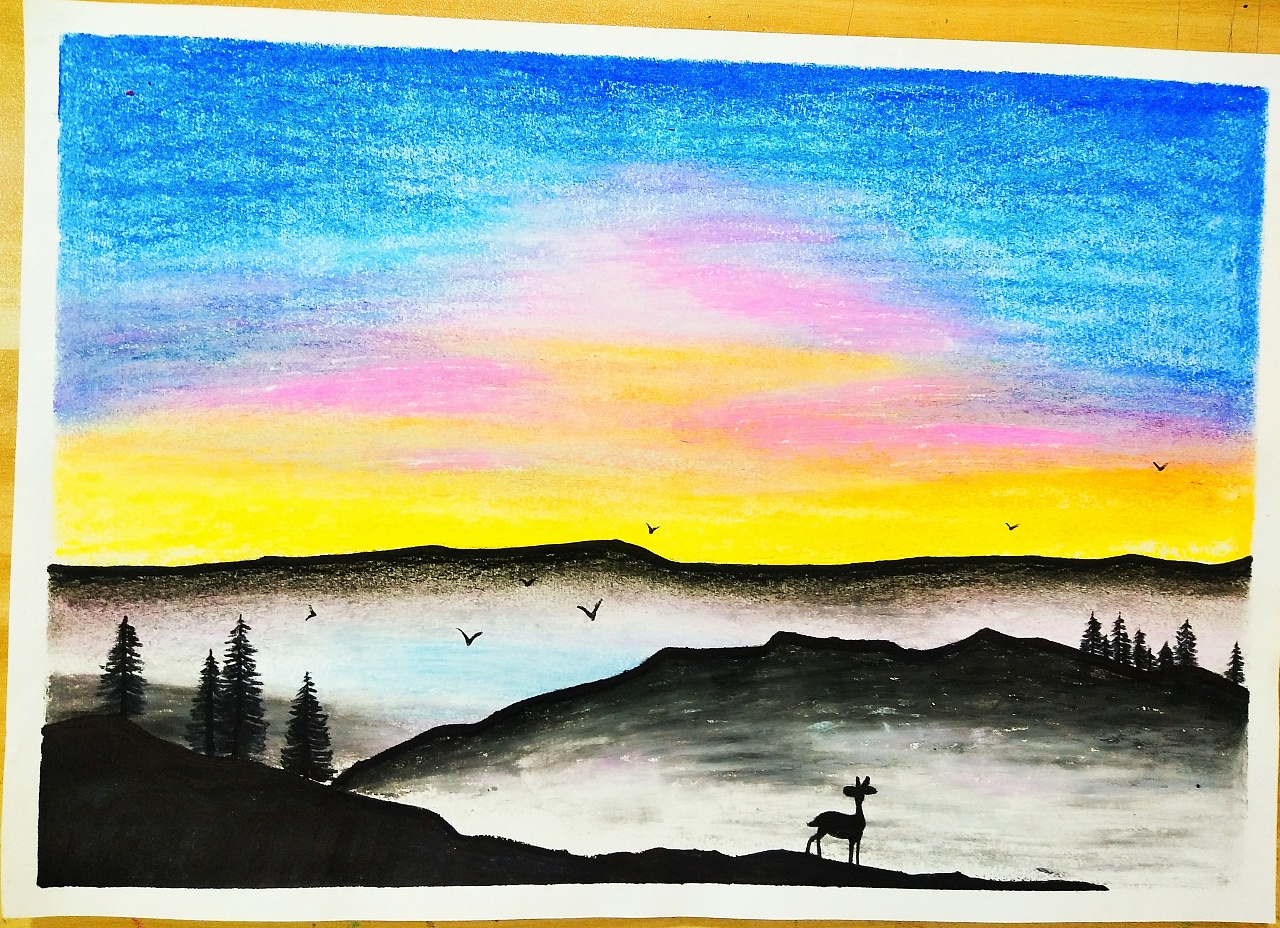 一组关于油画棒的风景画