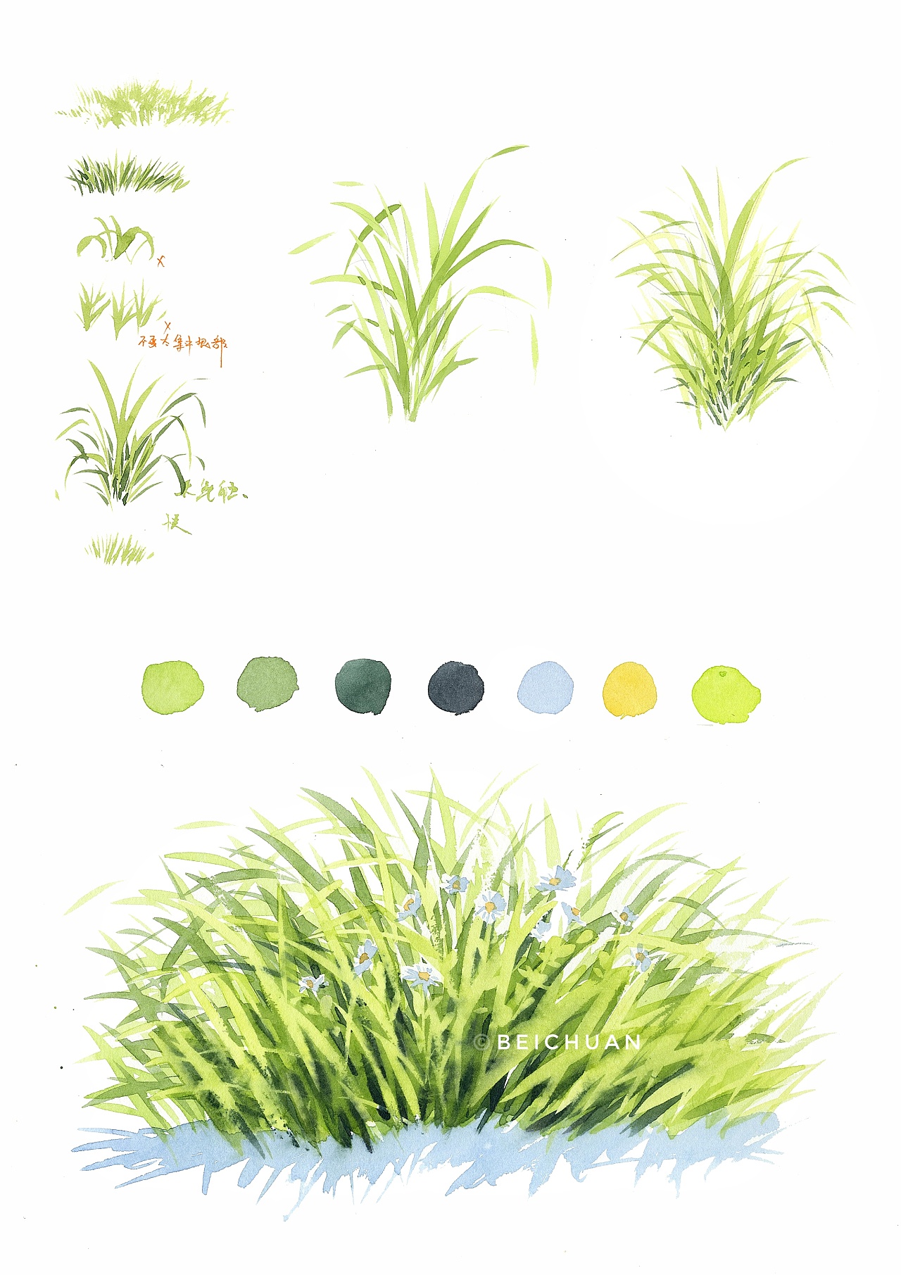 水彩杂草丛的画法图片