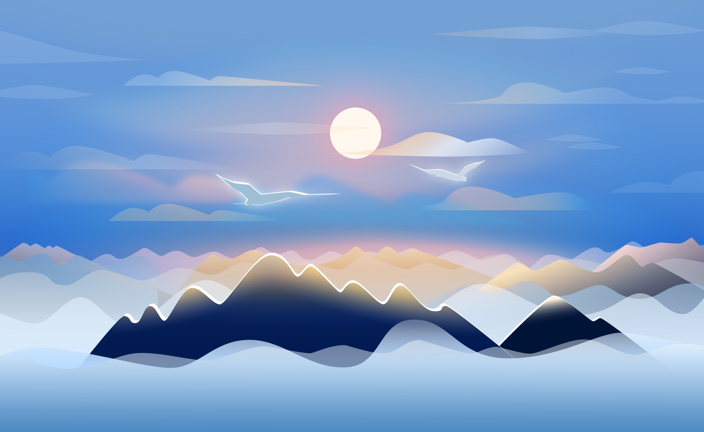 习作|矢量风景 云海日出|插画|插画习作|蛋糕糕kimdong - 原创作品