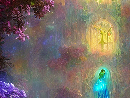 #AI创作实验室#高大的水晶魔法的玫瑰教堂花园