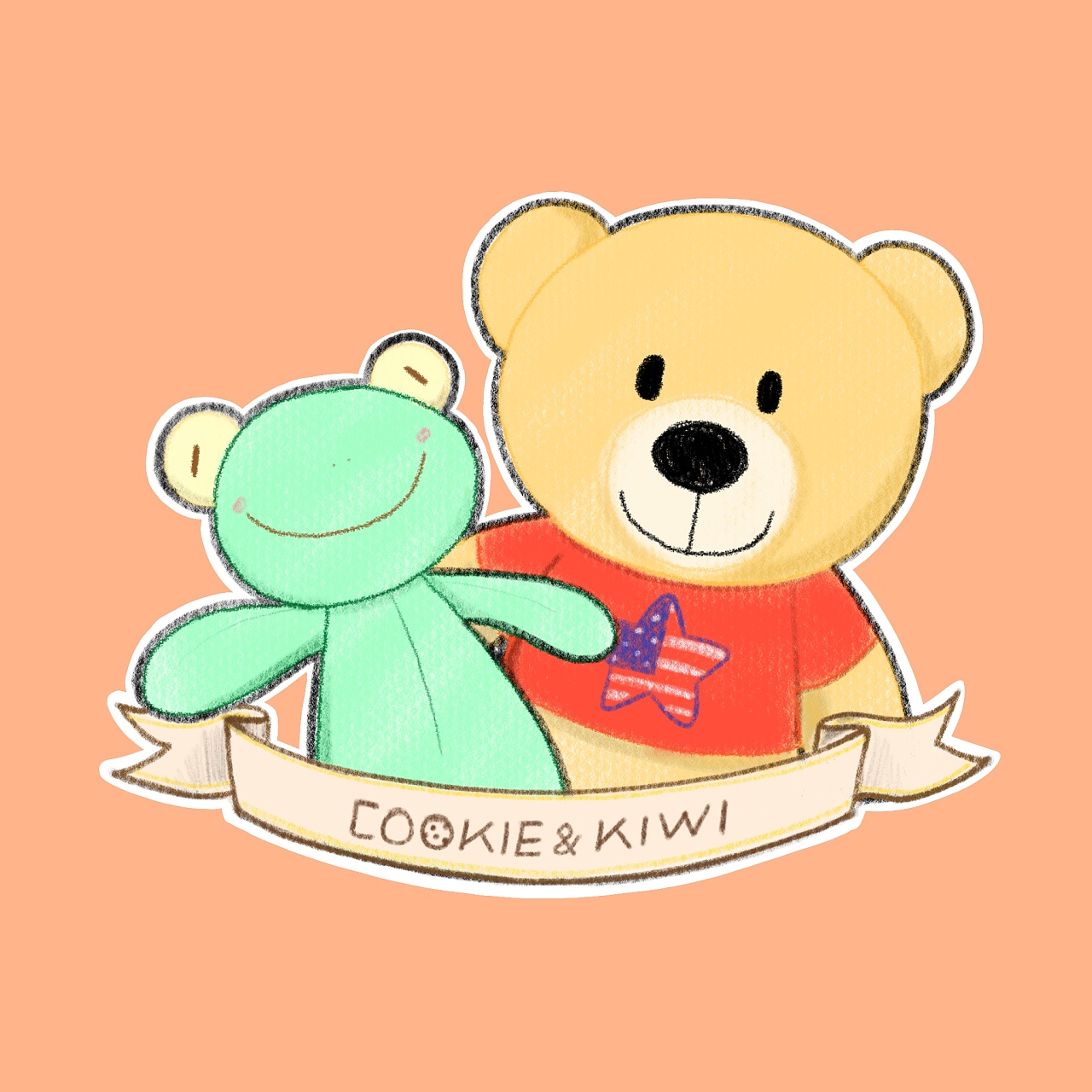 熊宝宝青蛙宝宝玩偶插画