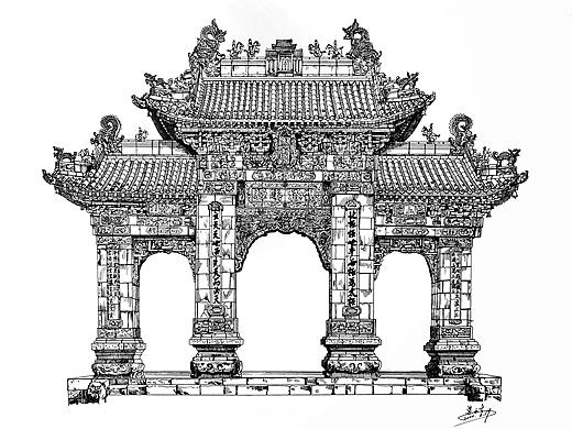 古建筑手绘