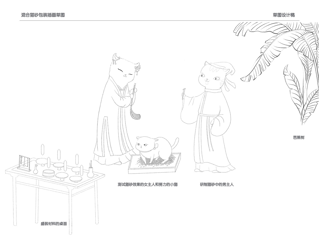 包装设计 VI设计 手绘插画 中式 猫粮猫砂猫罐头包装