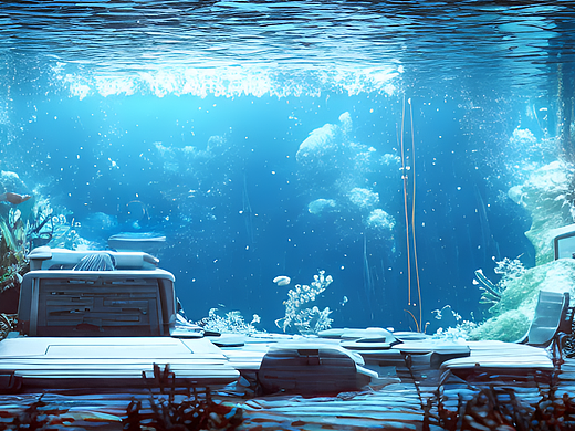 #站酷梦笔#蓝色背景 白色水下智能舱体