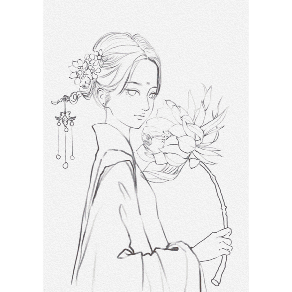 古风插画 拿着花的小姐姐