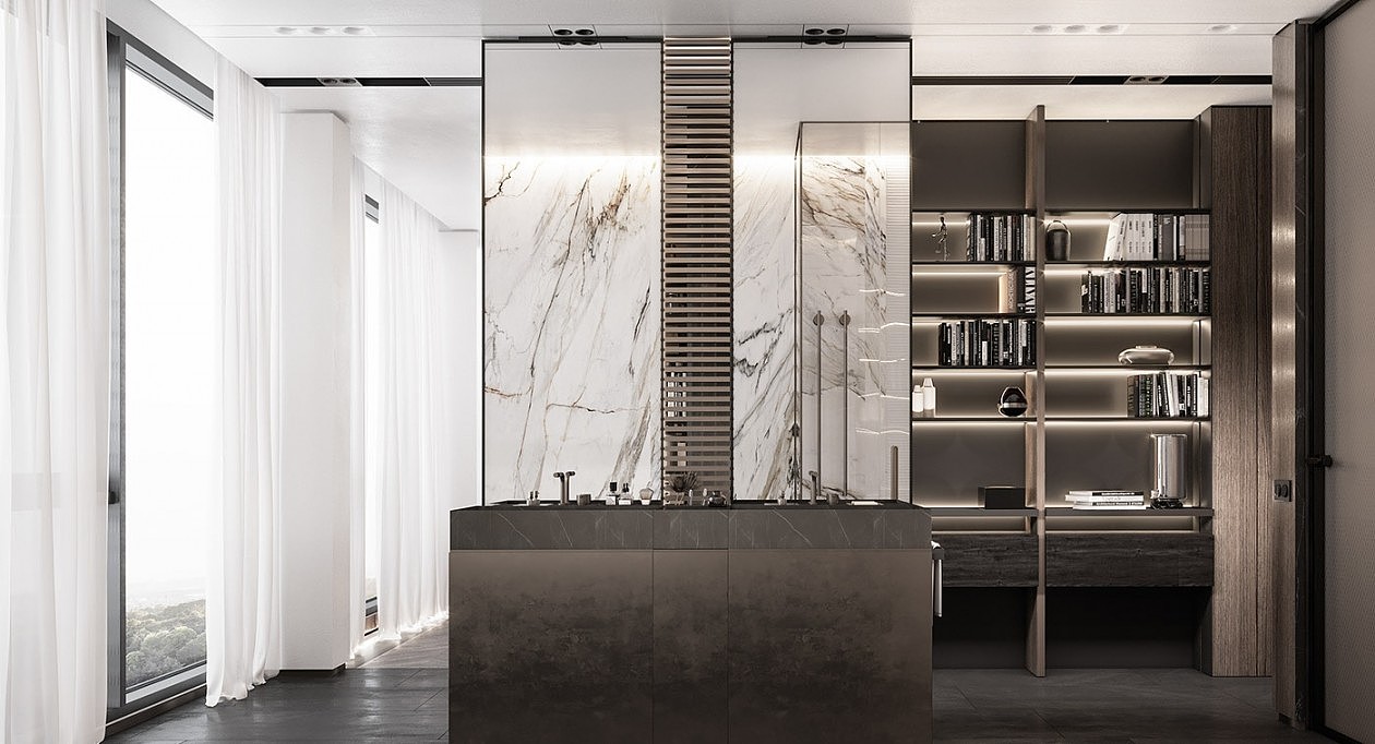 白色大理石与黑色调的搭配设计