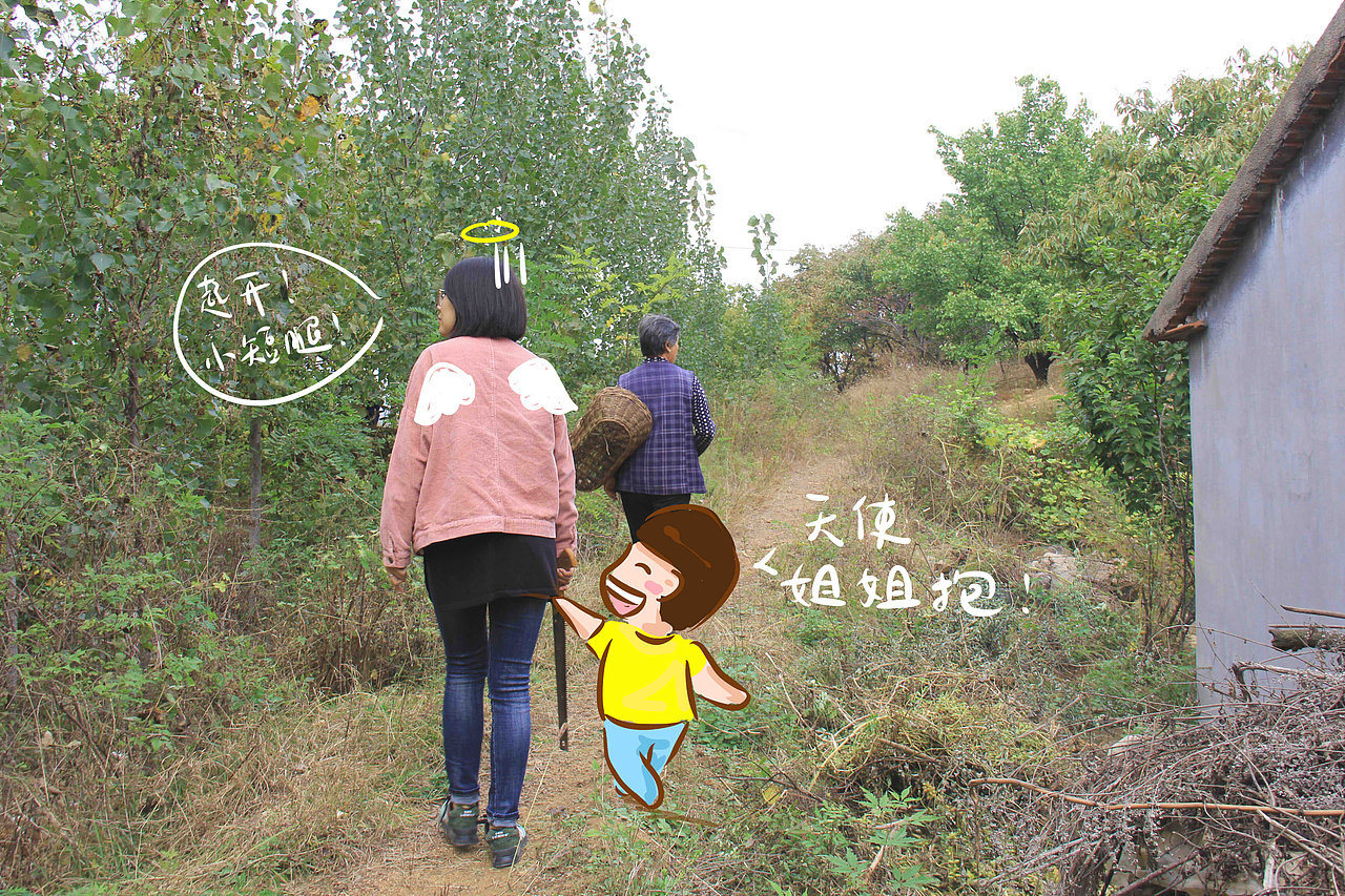 跟奶奶一起上山摘柿子！