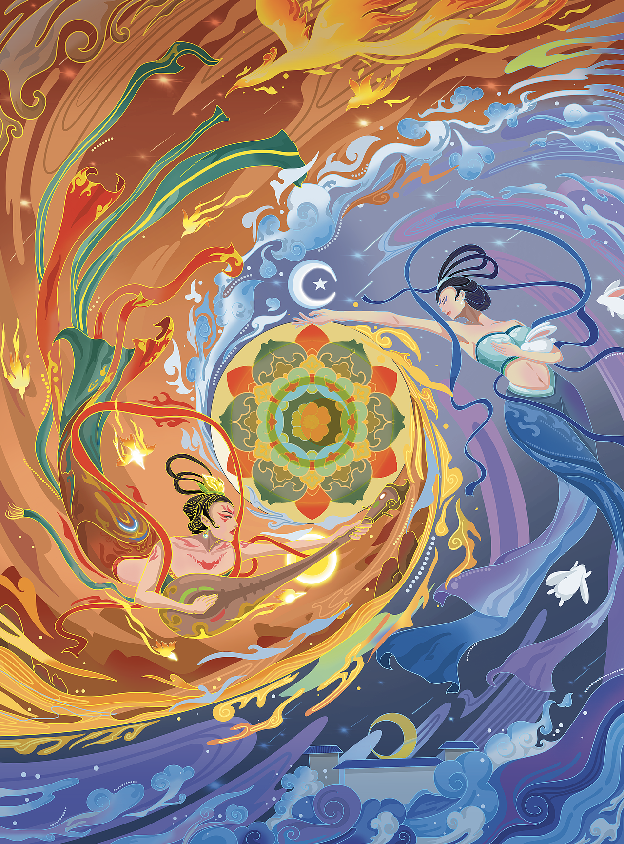 插画—(嫦娥奔月融合敦煌飞天)