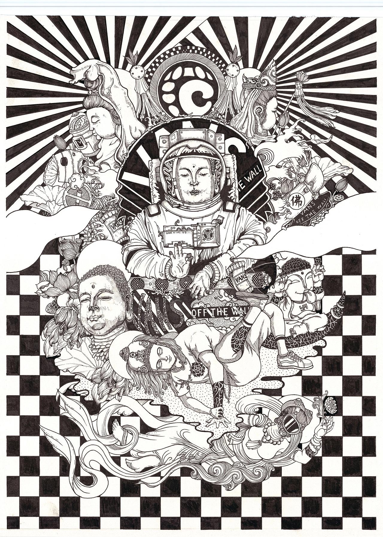 vans 中国风 黑白插画装饰画（图ZMTE3NDk5NTU2） - 创作习作 - 站酷设计师挨牧西西原创素材 - 站酷ZCOOL