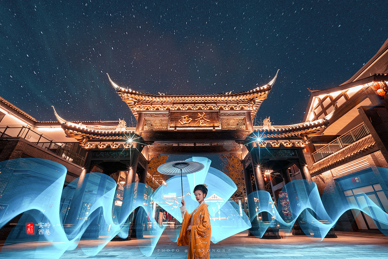 南充古建筑汉服光绘创意摄影