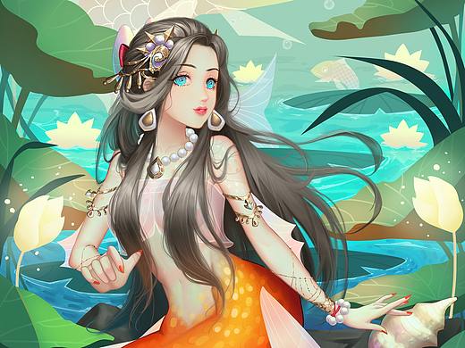 精美国风插画-美人鱼
