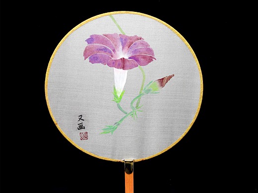 国画圆形扇面牵牛花