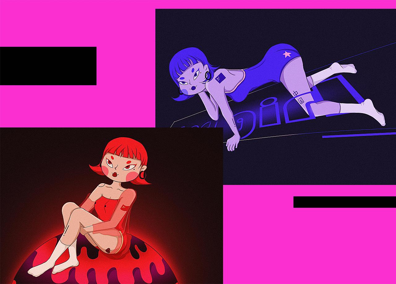 《粉红女郎》（图ZMjY3MzEwMjI4） - 新锐潮流插画 - 站酷设计师蓝愫原创素材 - 站酷ZCOOL