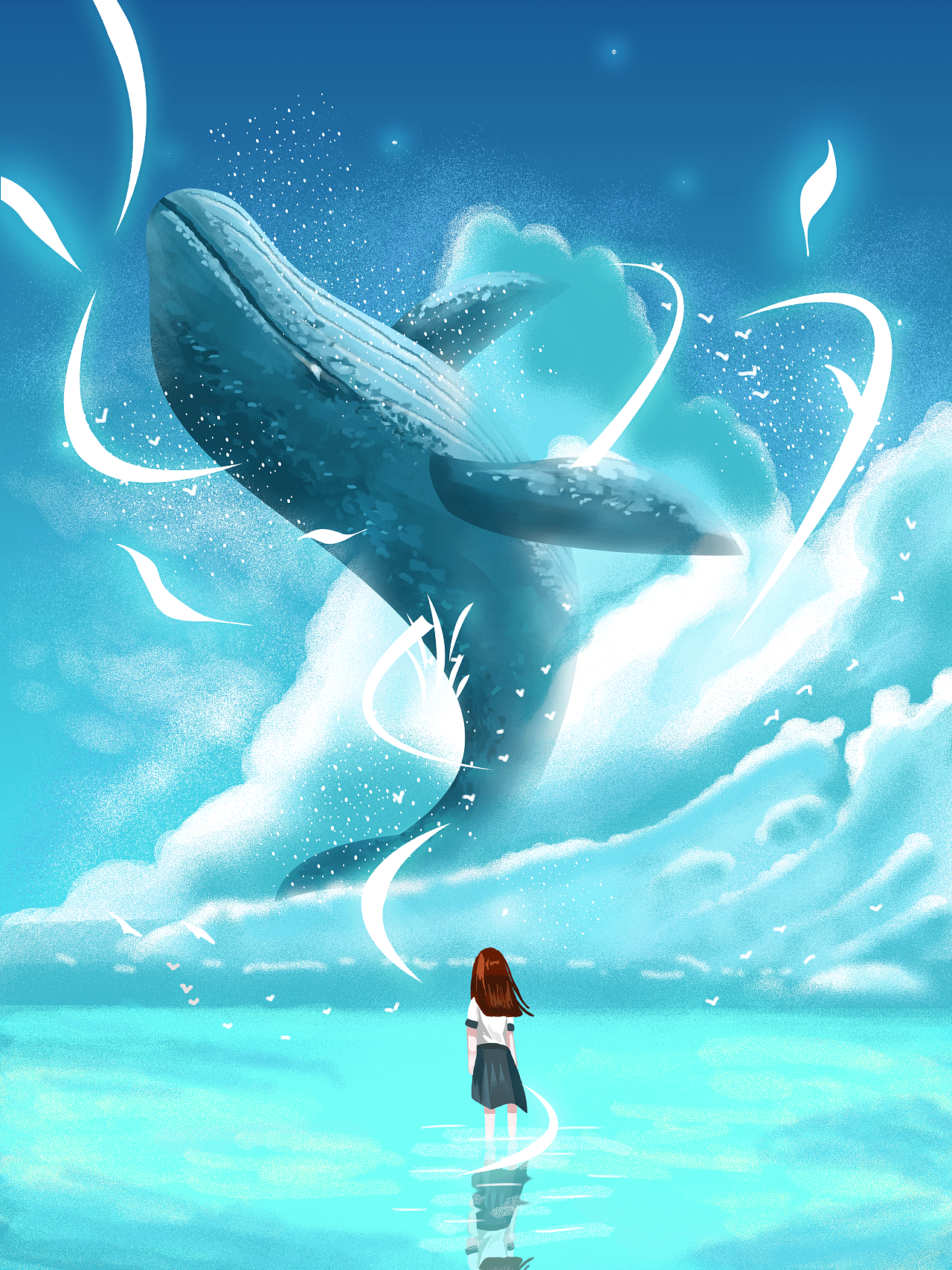 鲸鱼与少女|插画|商业插画|终曲人 - 原创作品 - 站酷 (ZCOOL)