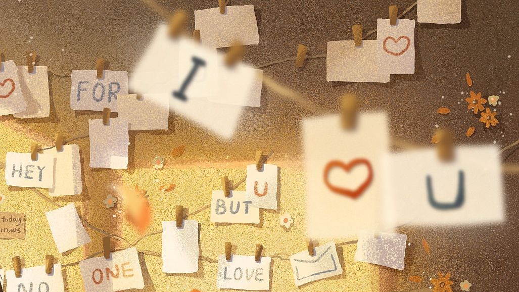 ∞原创情侣场景系列插画∞照片墙前的我们