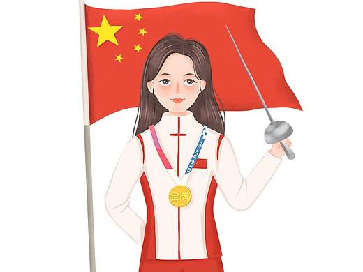 奥运会—— 中国加油 人物插画海报